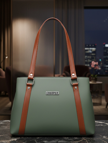 Creeper Premium Green/Tan Office Handbag for Women